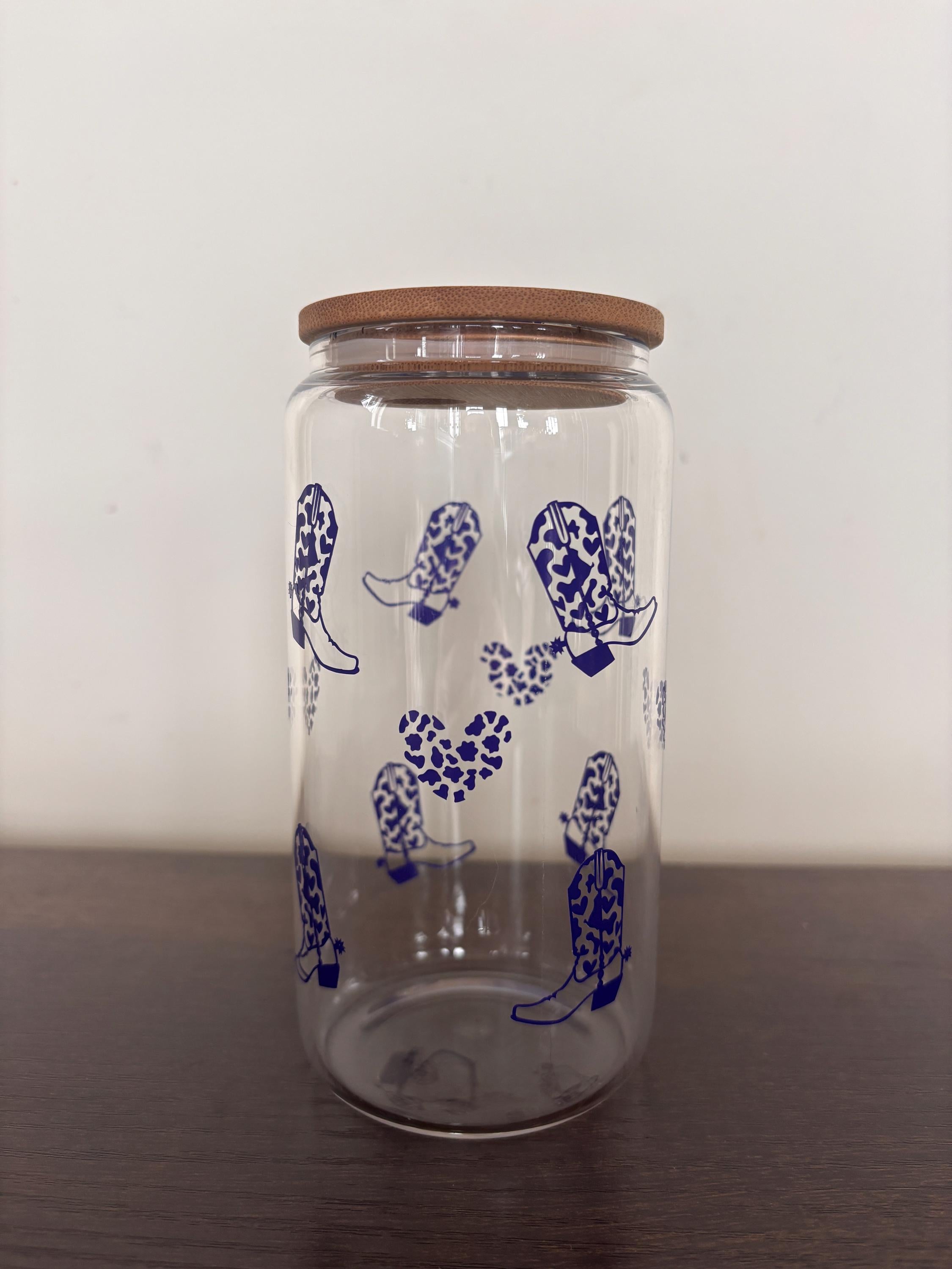 Cowgirl boots and cow print hearts glass/plastic tumbler