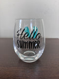 Hello summer stemless wine glass