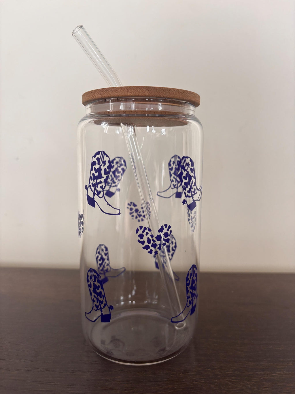 Cowgirl boots and cow print hearts glass/plastic tumbler