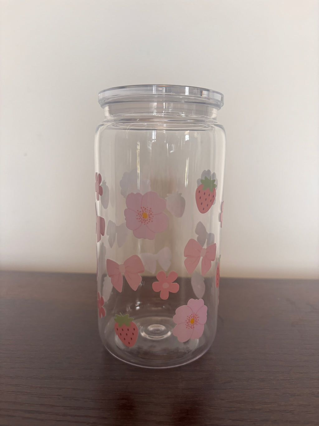 Pink & Cute 16oz Glass or Plastic Tumbler with Lid and Straw – Aesthetic Gift for Her