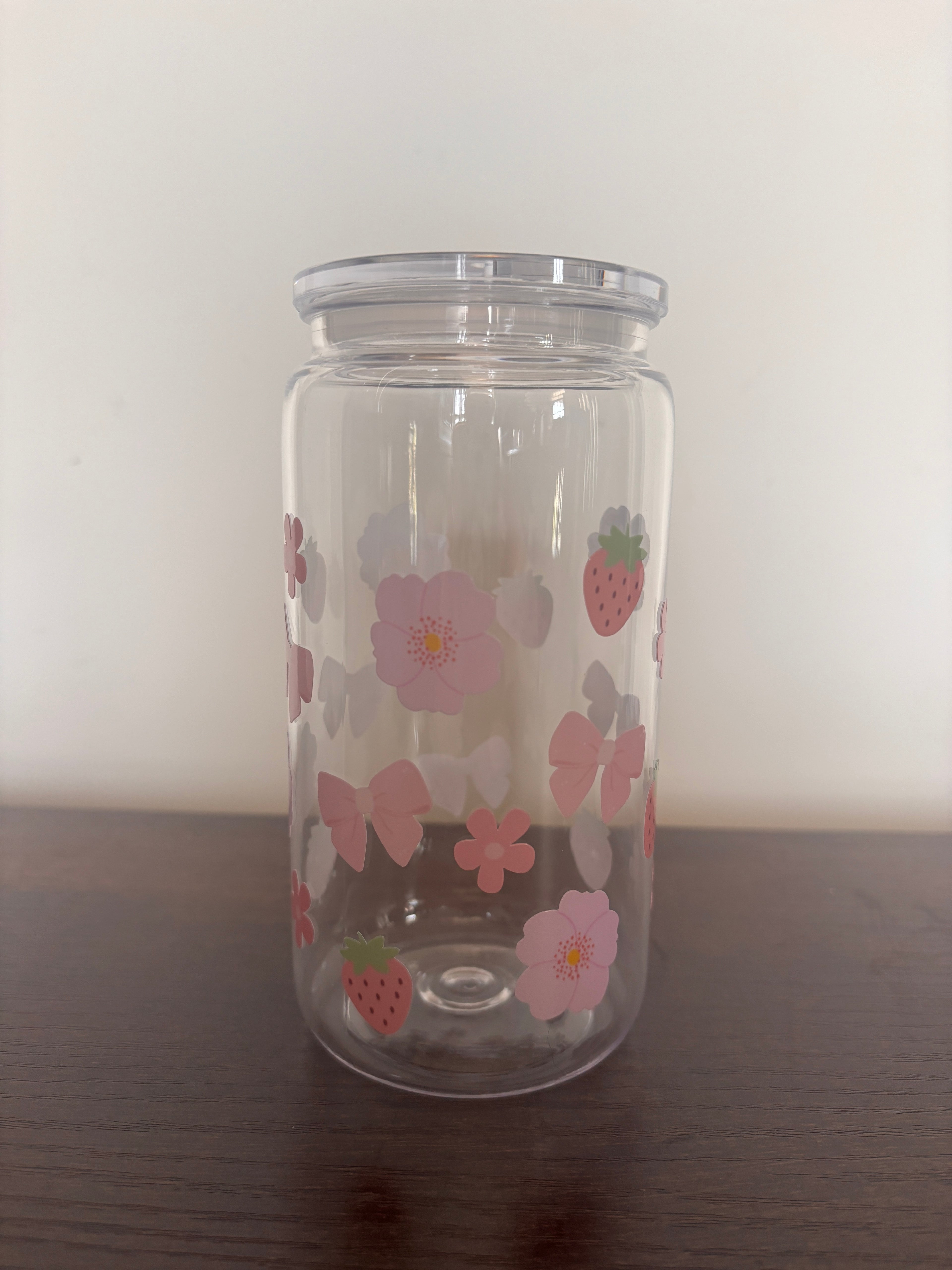 Pink & Cute 16oz Glass or Plastic Tumbler with Lid and Straw – Aesthetic Gift for Her