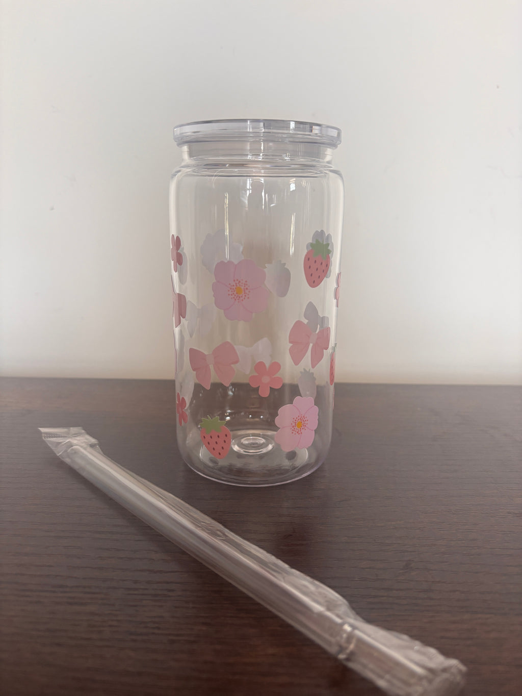Pink & Cute 16oz Glass or Plastic Tumbler with Lid and Straw – Aesthetic Gift for Her