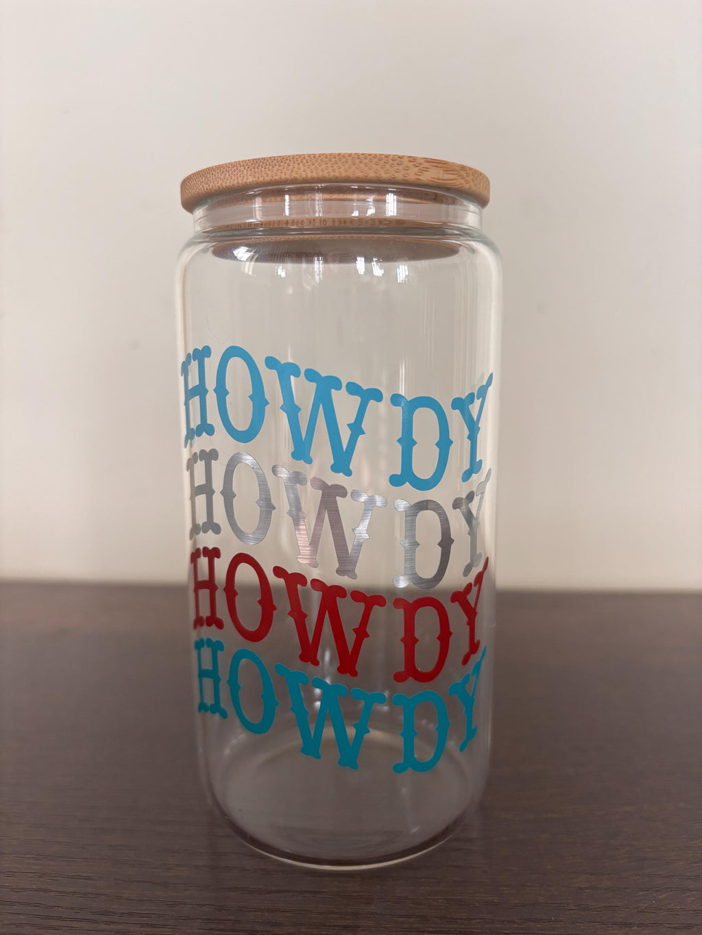 Howdy 16oz glass/plastic cups with bamboo lid and glass straw