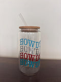 Howdy 16oz glass/plastic cups with bamboo lid and glass straw