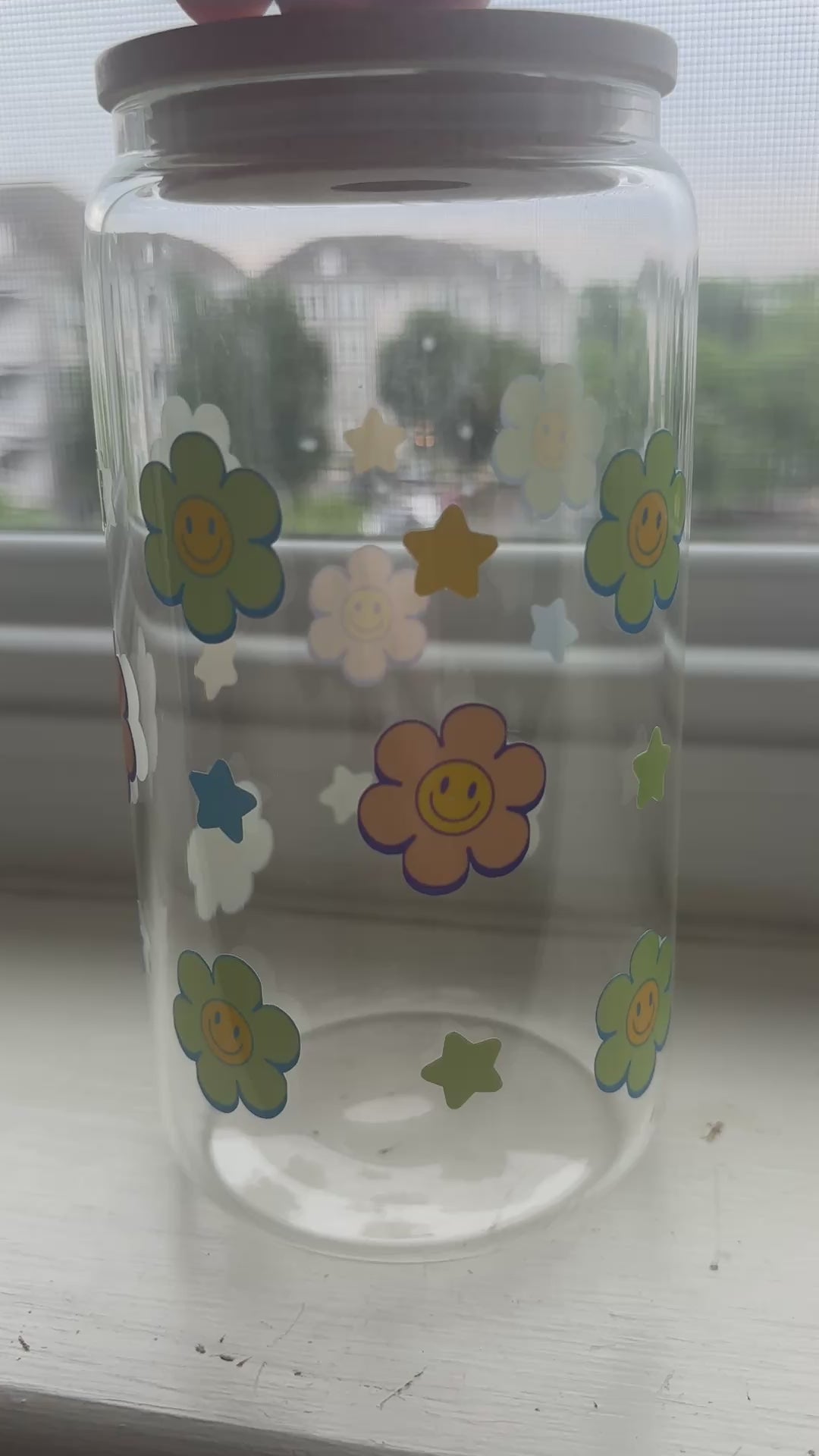 Retro flower and star glass/plastic 16oz cup