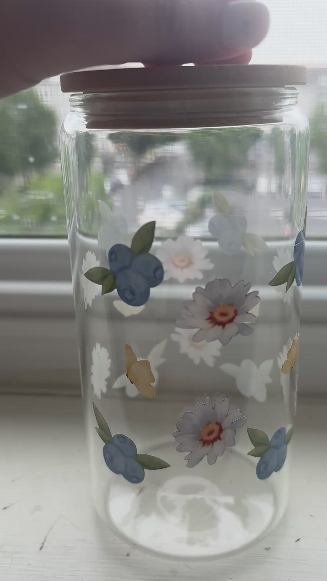 Blueberry and flowery glass/plastic 16oz cup